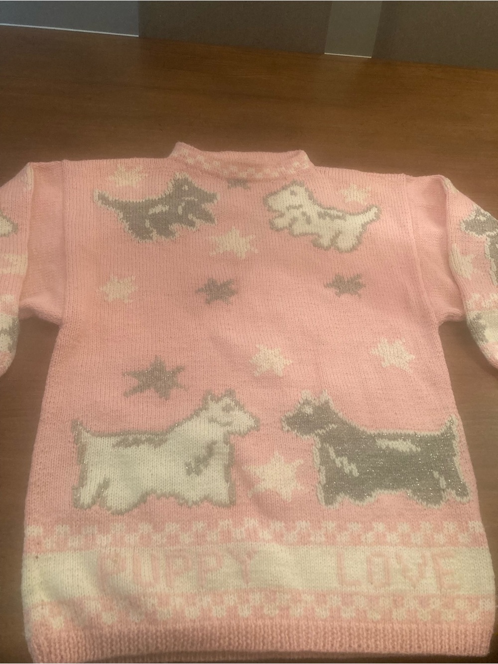 Vintage wool Pink Puppy-Print Sweater